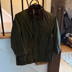 Kids Barbour Olive Green Waxed Field Jacket with Corduroy Collar